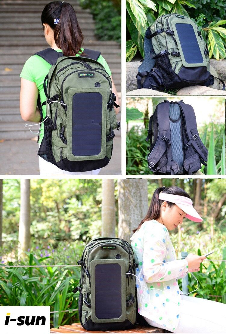 Green Black Solar Backpack With 5v Power Supply For Running, Hiking ...