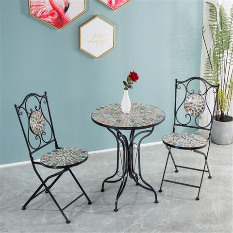 Mesa redonda de mosaico para pátio e cadeiras, móveis de jardim, conjunto de móveis de metal para exterior