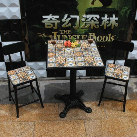 Mesa redonda de mosaico para pátio e cadeiras, móveis de jardim, conjunto de móveis de metal para exterior