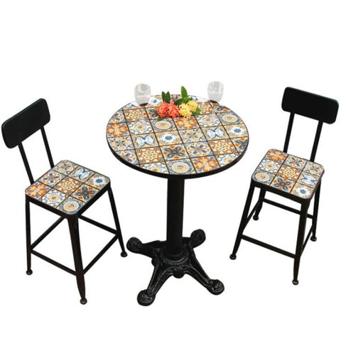Mesa redonda de mosaico para pátio e cadeiras, móveis de jardim, conjunto de móveis de metal para exterior
