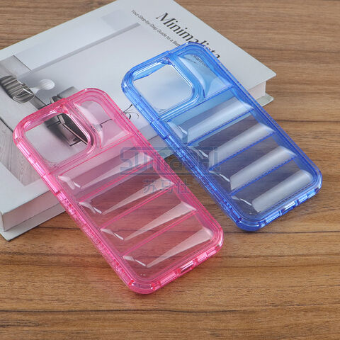 3 em 1 Puffer TPU Cor Sólida Design Hard PC Frame Cell Cover Phone Case para Iphone 15 Pro Max 14 Plus