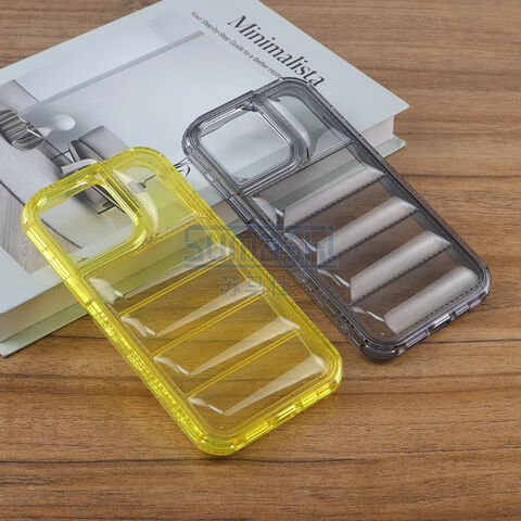 3 em 1 Puffer TPU Cor Sólida Design Hard PC Frame Cell Cover Phone Case para Iphone 15 Pro Max 14 Plus