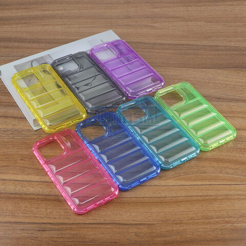 3 em 1 Puffer TPU Cor Sólida Design Hard PC Frame Cell Cover Phone Case para Iphone 15 Pro Max 14 Plus