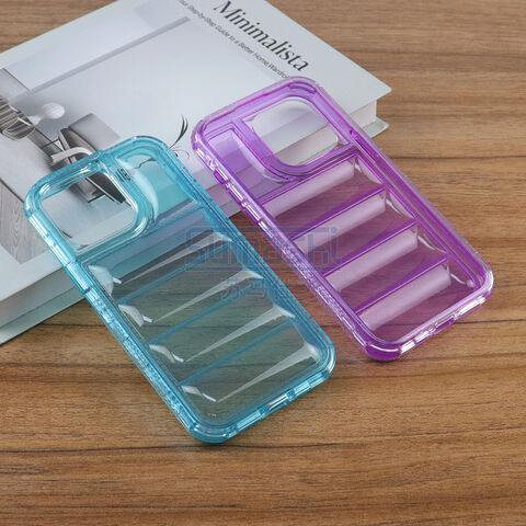 3 em 1 Puffer TPU Cor Sólida Design Hard PC Frame Cell Cover Phone Case para Iphone 15 Pro Max 14 Plus