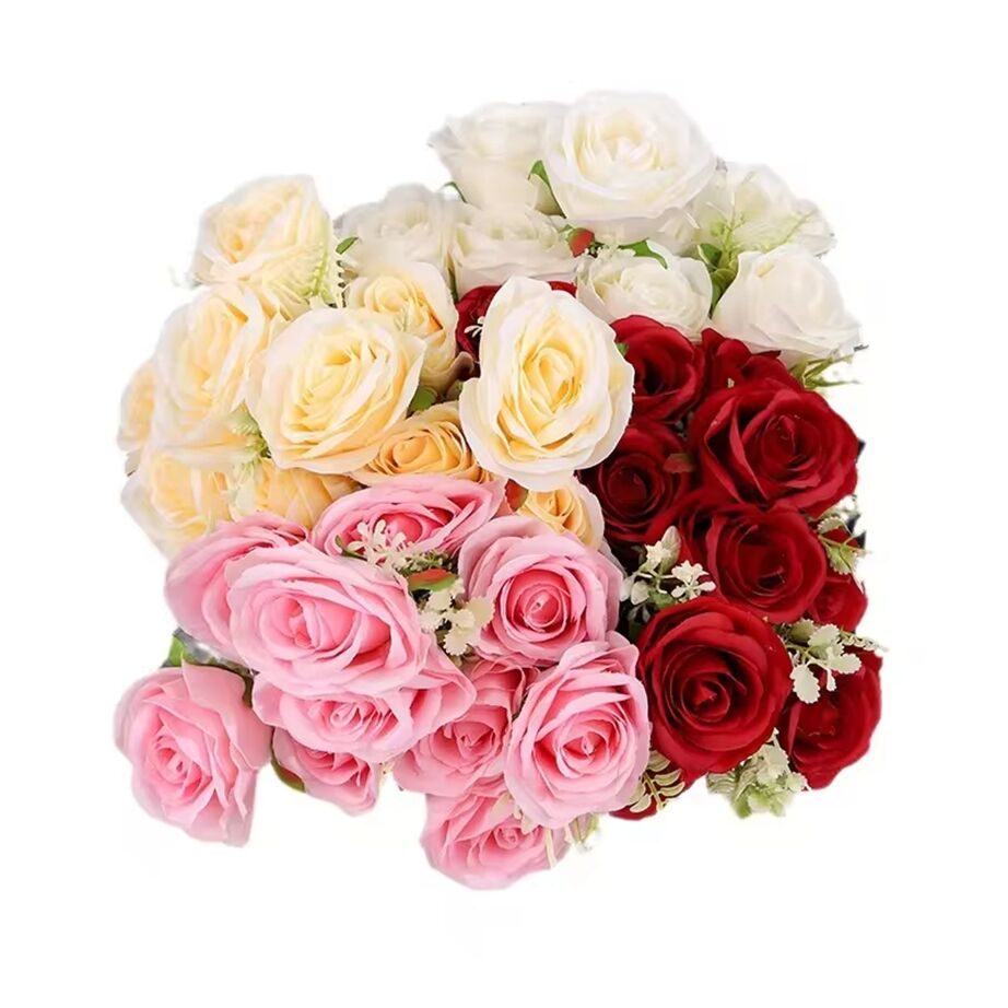 Simulation 10 Roses Wholesale Wedding Home Decoration Raw Silk Table