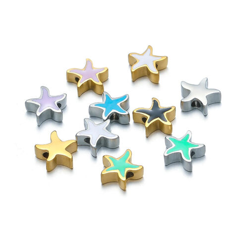 Ensemble de 5 pièces 10mm en acier inoxydable couleur Morandi émail étoile perles breloque étoile fabrication de bijoux DIY bracelet tissé d'été