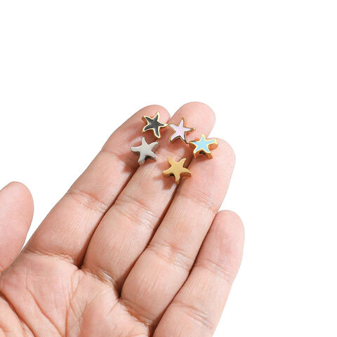 Ensemble de 5 pièces 10mm en acier inoxydable couleur Morandi émail étoile perles breloque étoile fabrication de bijoux DIY bracelet tissé d'été