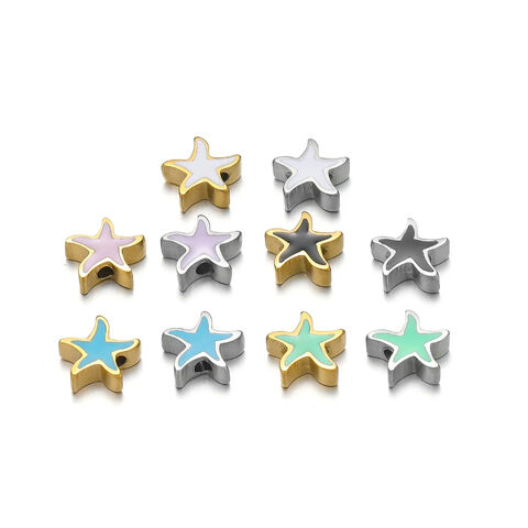Ensemble de 5 pièces 10mm en acier inoxydable couleur Morandi émail étoile perles breloque étoile fabrication de bijoux DIY bracelet tissé d'été