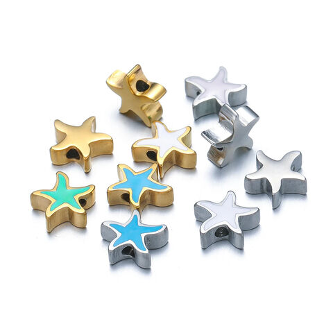 Ensemble de 5 pièces 10mm en acier inoxydable couleur Morandi émail étoile perles breloque étoile fabrication de bijoux DIY bracelet tissé d'été