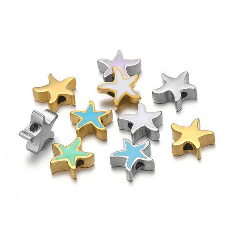 Ensemble de 5 pièces 10mm en acier inoxydable couleur Morandi émail étoile perles breloque étoile fabrication de bijoux DIY bracelet tissé d'été