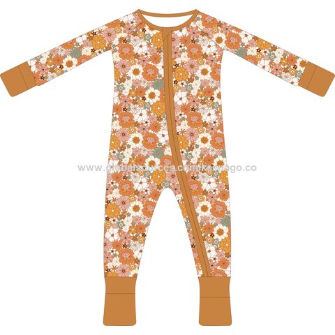 Mono de ropa para bebé de fibra de bambú, mamelucos cómodos de manga larga para bebé. Personalizar Impresión OEM