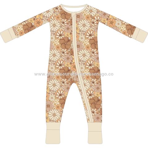 Mono de ropa para bebé de fibra de bambú, mamelucos cómodos de manga larga para bebé. Personalizar Impresión OEM