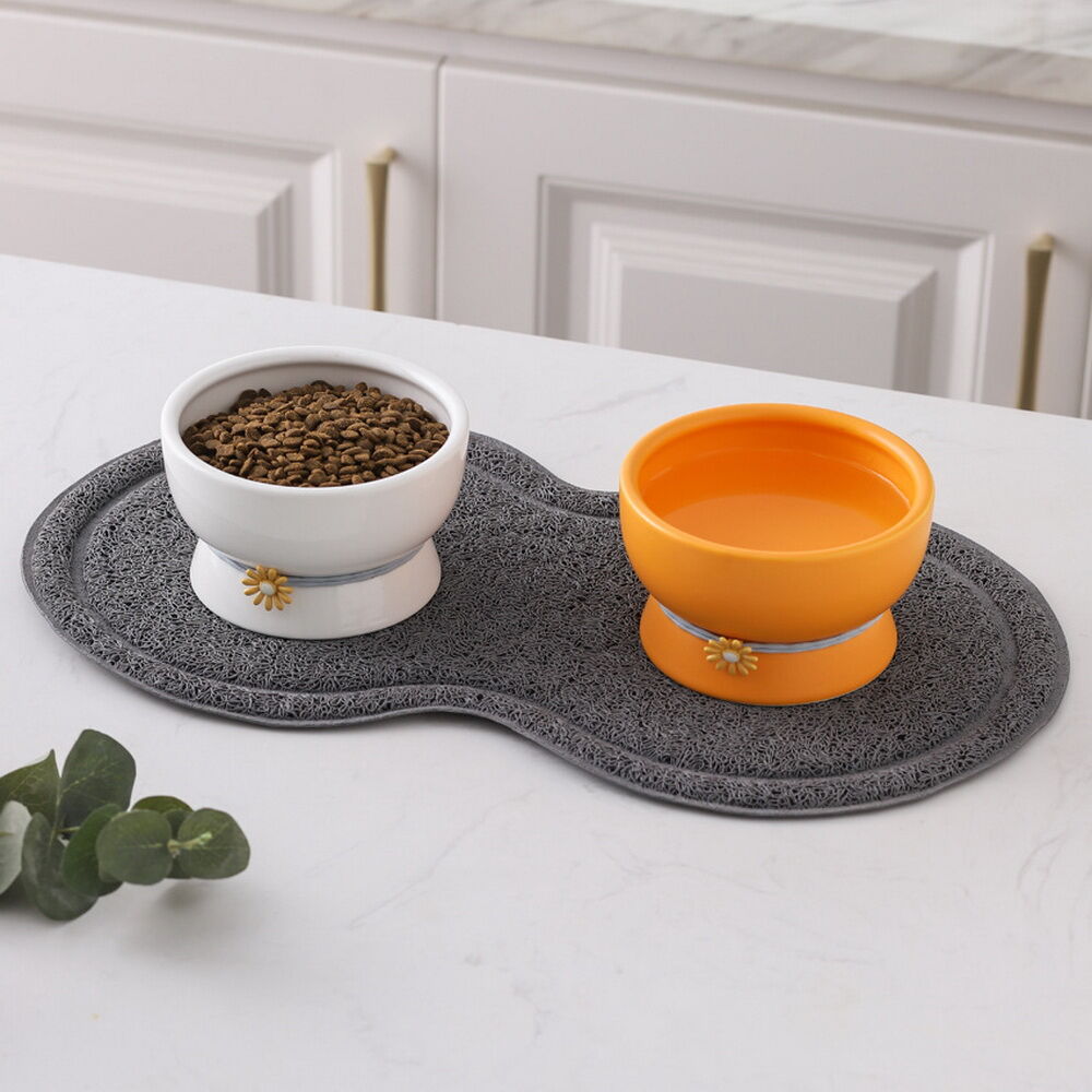 Black Rhino Elevated Ceramic Pet Bowl - Modern Pink Dog & Cat Feeding Bowls With Bamboo Stand