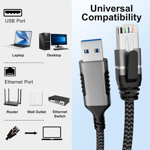Cabo Adaptador Fino USB para Ethernet de 1,2 Metros (4 FT), USB 3.0 A para RJ45, Conexão Direta, Alumínio, Trançado, OFC, USB para RJ45 Gigabit LAN