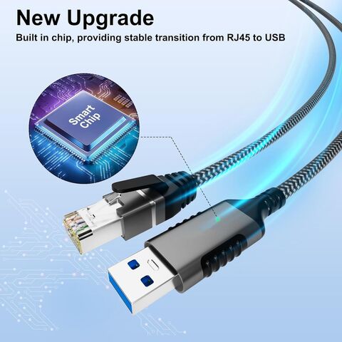 Cabo Adaptador Fino USB para Ethernet de 1,2 Metros (4 FT), USB 3.0 A para RJ45, Conexão Direta, Alumínio, Trançado, OFC, USB para RJ45 Gigabit LAN