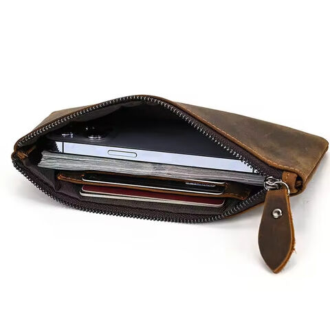 Carteira Longa de Couro Genuíno Masculina, Bolsa de Mão Fashion para Celular - Promoção