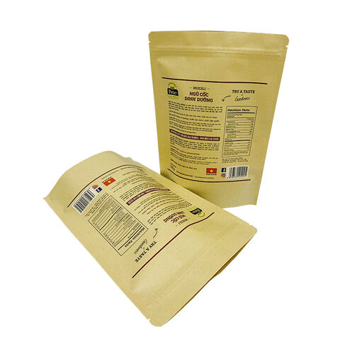 Saco Ecológico Reutilizável de Fundo Plano para Impressão Personalizada, Saco de Papel Kraft com Fecho Zip para Alimentos