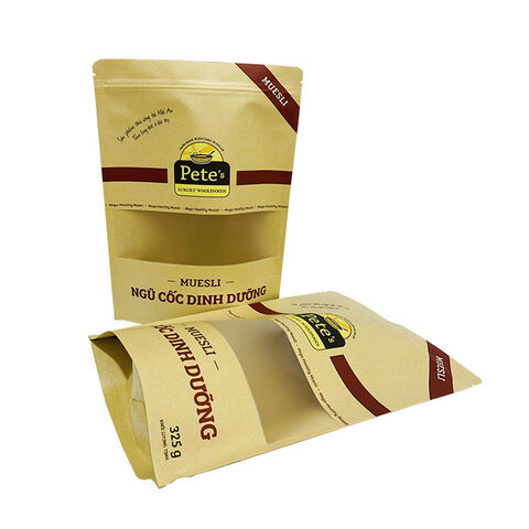 Saco Ecológico Reutilizável de Fundo Plano para Impressão Personalizada, Saco de Papel Kraft com Fecho Zip para Alimentos