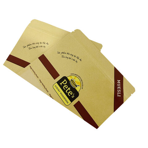 Saco Ecológico Reutilizável de Fundo Plano para Impressão Personalizada, Saco de Papel Kraft com Fecho Zip para Alimentos
