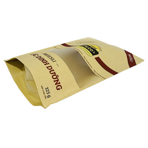 Saco Ecológico Reutilizável de Fundo Plano para Impressão Personalizada, Saco de Papel Kraft com Fecho Zip para Alimentos