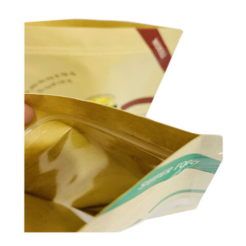 Saco Ecológico Reutilizável de Fundo Plano para Impressão Personalizada, Saco de Papel Kraft com Fecho Zip para Alimentos