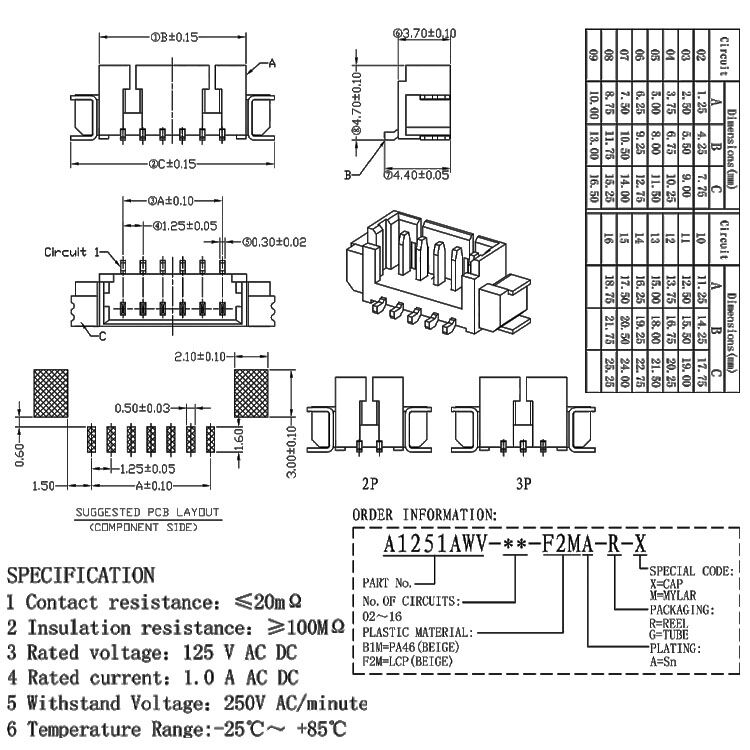 1.25mm Vertical Patch 2 Pin Rectangular Female Wafer Connector Needle ...