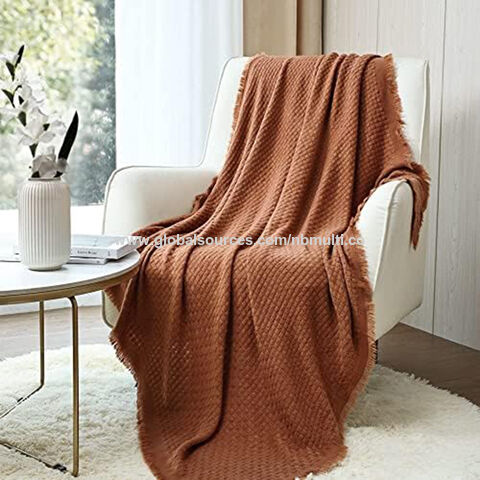 Couverture tricotée douce et confortable en acrylique gaufré de taille personnalisée MU, couverture tricotée épaisse de couleur unie pour le printemps, l'été et l'automne