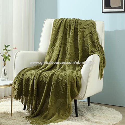 Couverture tricotée douce et confortable en acrylique gaufré de taille personnalisée MU, couverture tricotée épaisse de couleur unie pour le printemps, l'été et l'automne