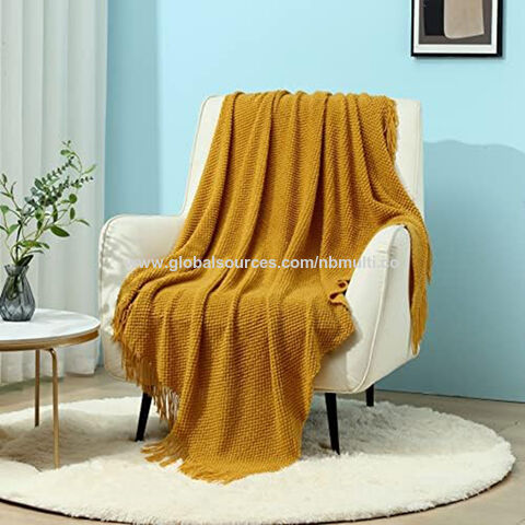 Couverture tricotée douce et confortable en acrylique gaufré de taille personnalisée MU, couverture tricotée épaisse de couleur unie pour le printemps, l'été et l'automne