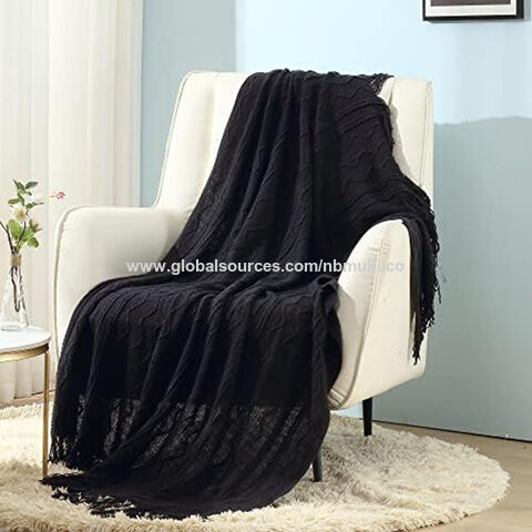 Couverture tricotée douce et confortable en acrylique gaufré de taille personnalisée MU, couverture tricotée épaisse de couleur unie pour le printemps, l'été et l'automne