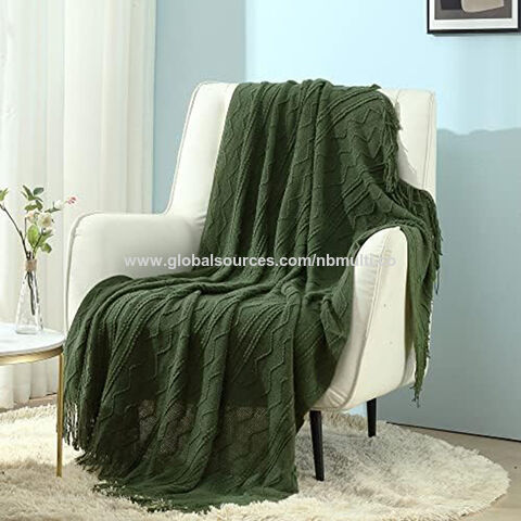 Couverture tricotée douce et confortable en acrylique gaufré de taille personnalisée MU, couverture tricotée épaisse de couleur unie pour le printemps, l'été et l'automne