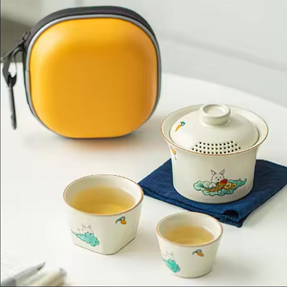 Portable One Pot Two Cups Outdoor Simple Chinese Ceramic Bubble Gongfu ...