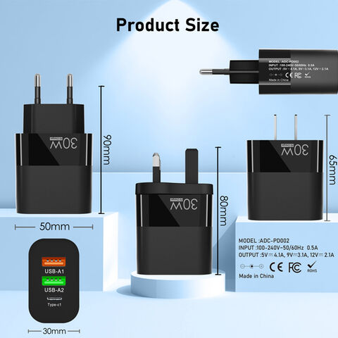 شاحن CYKE الجديد 2U+C رأس شحن EU/US/UK متعدد المنافذ شحن سريع للهاتف المحمول محول مصدر Qc3.0+Qc3.0+pd20W