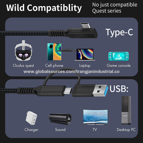 Câble de données tressé 2 en 1 pour casque de jeu VR en ligne, ordinateur, téléphone portable et TV