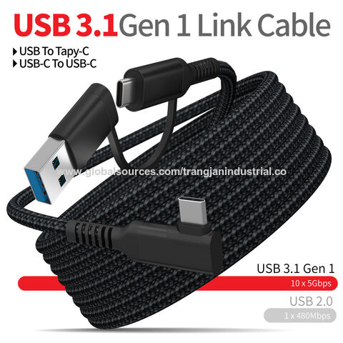 Câble de données tressé 2 en 1 pour casque de jeu VR en ligne, ordinateur, téléphone portable et TV