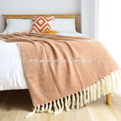 Plaid MU Bohème à franges tricotées, style vintage, doux, chaud, léger, décoratif, en acrylique, couleur personnalisée, couverture TV tricotée