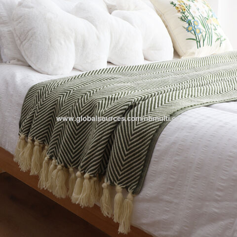Plaid MU Bohème à franges tricotées, style vintage, doux, chaud, léger, décoratif, en acrylique, couleur personnalisée, couverture TV tricotée