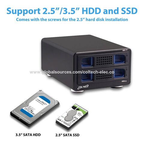 Carcasa ABS duradera 2 Bay RAID Hard Drive Enclosure para 3,5 "SATA HDD, soporte RAID 0 RAID 1,Normal,JBOD para 2,5"/3,5 "HDD SSD