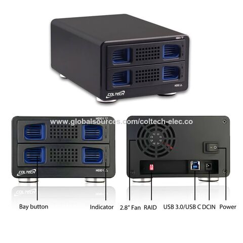 Carcasa ABS duradera 2 Bay RAID Hard Drive Enclosure para 3,5 "SATA HDD, soporte RAID 0 RAID 1,Normal,JBOD para 2,5"/3,5 "HDD SSD