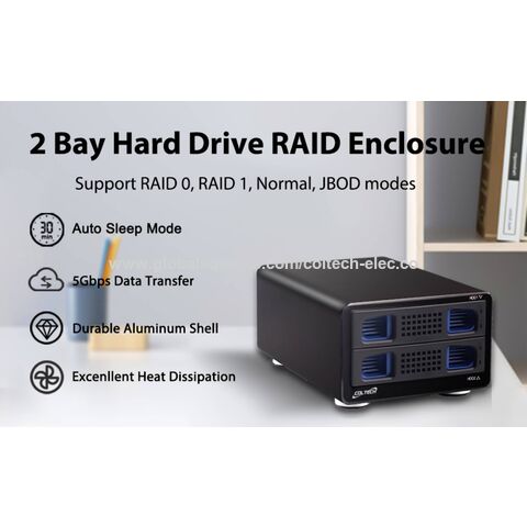 Carcasa ABS duradera 2 Bay RAID Hard Drive Enclosure para 3,5 "SATA HDD, soporte RAID 0 RAID 1,Normal,JBOD para 2,5"/3,5 "HDD SSD