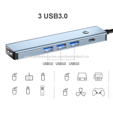 Adaptador 5 en 1 para PC de 100W con pantalla, botón, 3 USB 3.0, PD tipo C, USB-C para teléfono y portátil, estación de acoplamiento USB C Hub