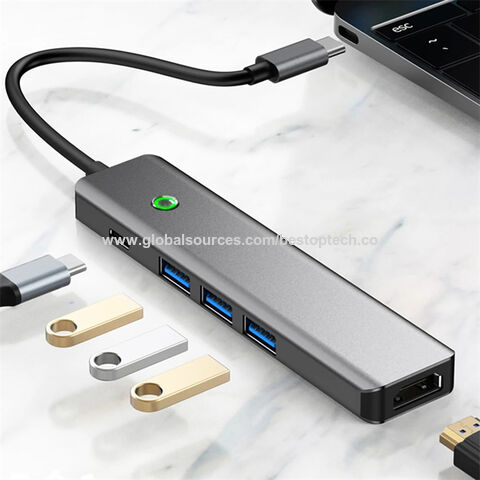 Adaptador 5 en 1 para PC de 100W con pantalla, botón, 3 USB 3.0, PD tipo C, USB-C para teléfono y portátil, estación de acoplamiento USB C Hub