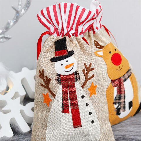 Sac Cadeau en Lin Imprimé : Emballage Festif de Noël