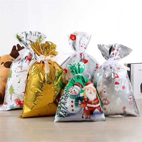 Sac Cadeau en Lin Imprimé : Emballage Festif de Noël