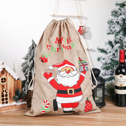Sac Cadeau en Lin Imprimé : Emballage Festif de Noël