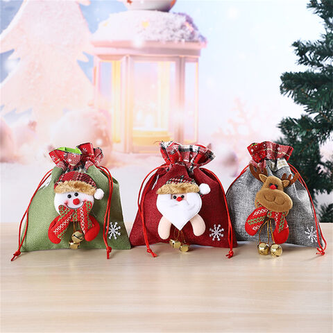 Sac Cadeau en Lin Imprimé : Emballage Festif de Noël