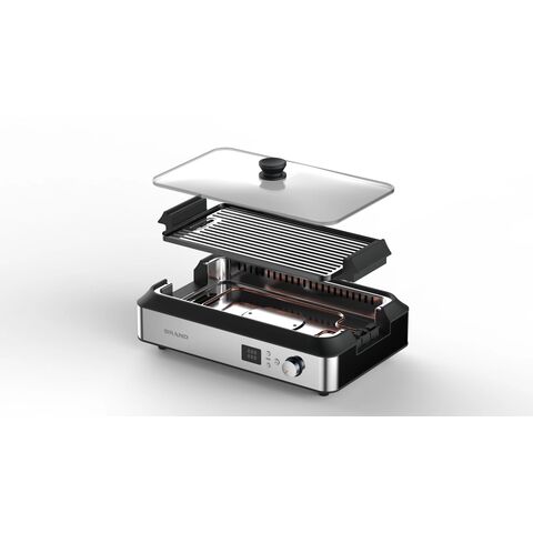 Neuer Elektrogrill Bestseller für Indoor BBQ mit gehärtetem Glasdeckel für den Haushalt