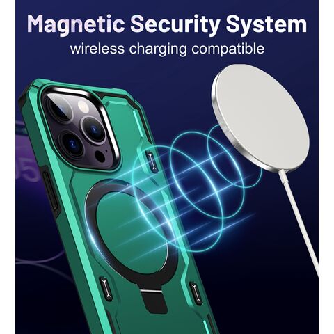 Capa de telefone magnética sem fio de alta qualidade, colorida, PC, à prova de choque, com anel e suporte para iPhone 15 14 13 12 11 Pro Max