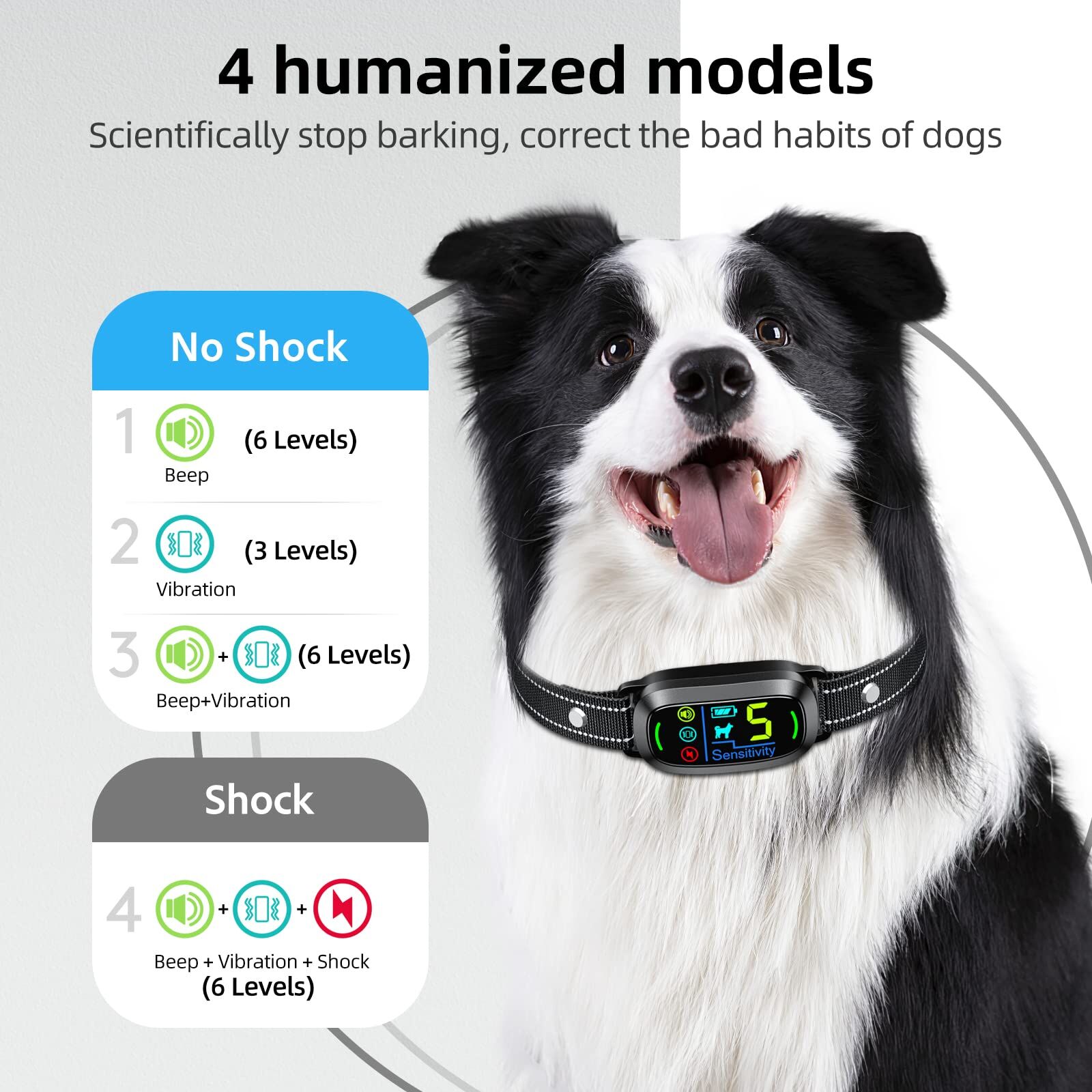 Dog Bark Collar Rechargeable Smart Collar Anti Barking Training Collar With 5 Adjustable