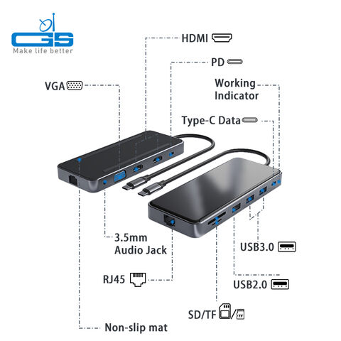 Adaptador HDTV Dual 12 en 1 USB C HUB para MacBook Pro RJ45 VGA PD USB Splitter Multi 12 Puertos Tipo C USB Hub Estación de Acoplamiento
